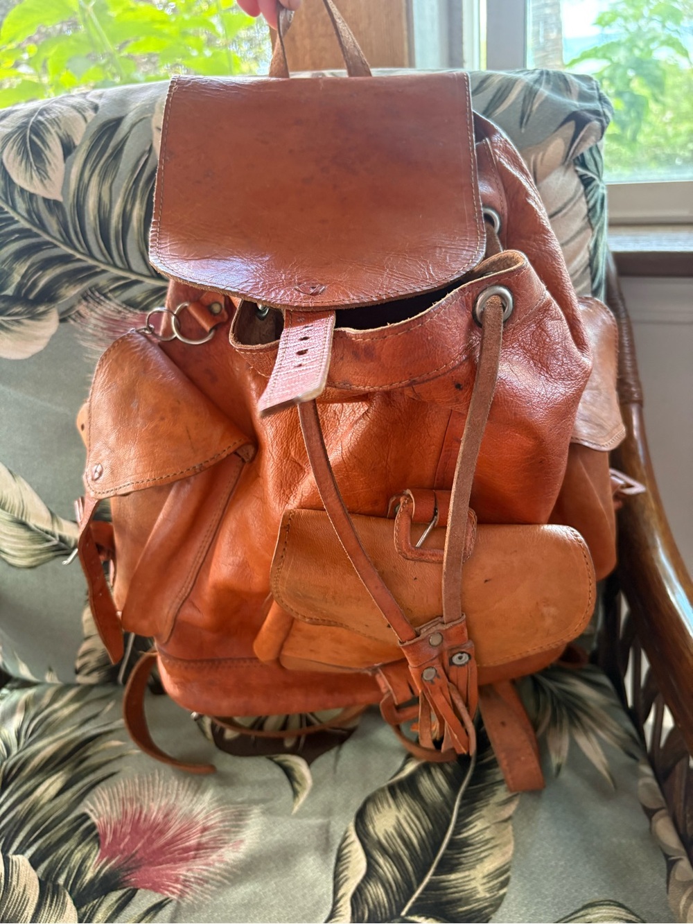 Brown Leather Backpack - Classic Drawstring Rucksack
